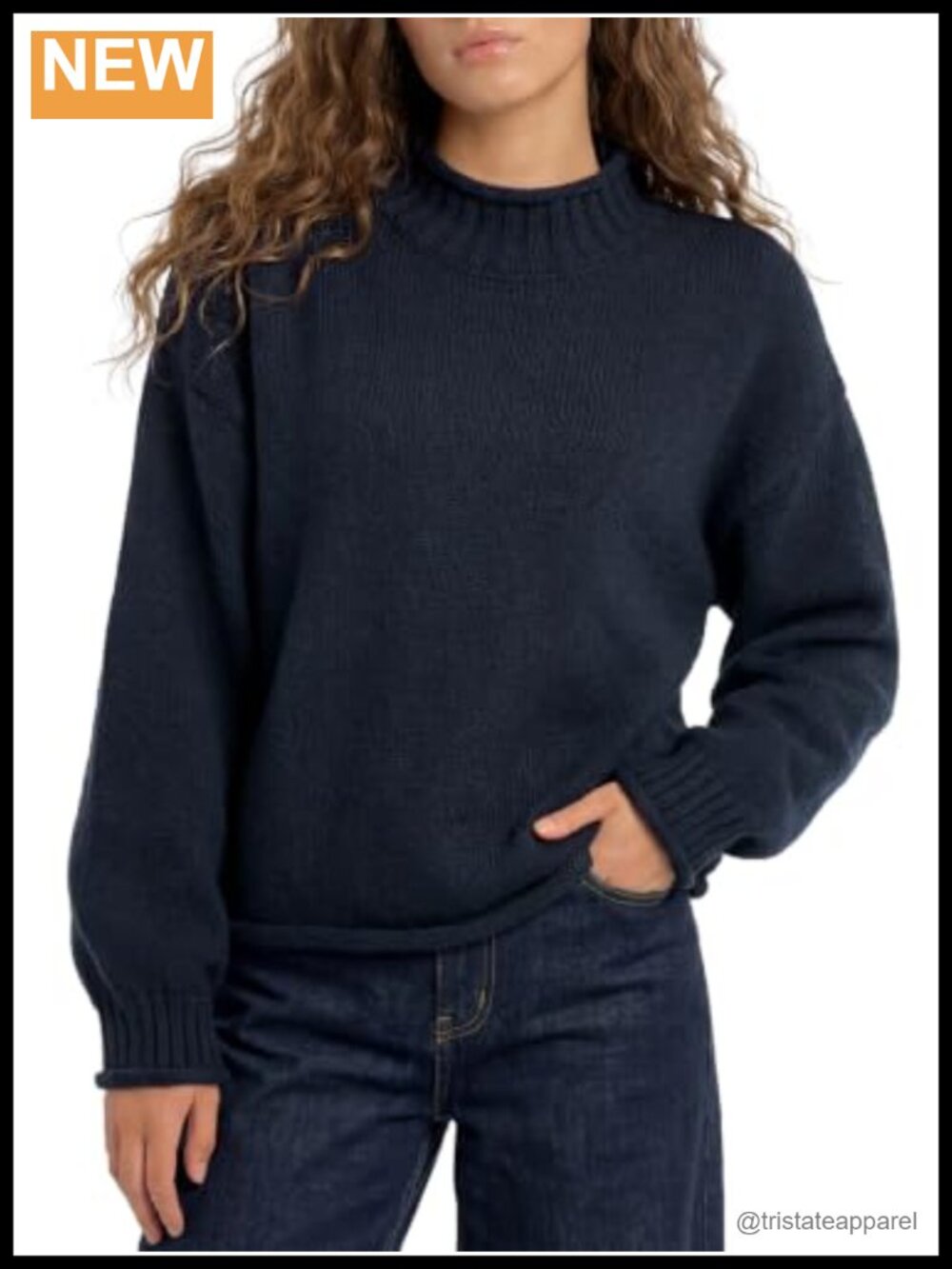 Chunky Knit Oversized Pullover Sweater Mock Neck Drop Shoulder